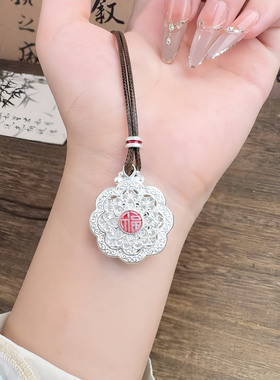 足银9999珐琅彩描金牡丹花项链