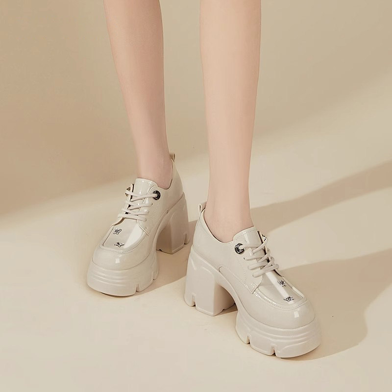 厚底增高乐福鞋女鞋2025年新款春秋系带粗跟单鞋女高跟英伦小皮鞋,淘宝优惠券,粉丝福利购,淘宝优惠卷