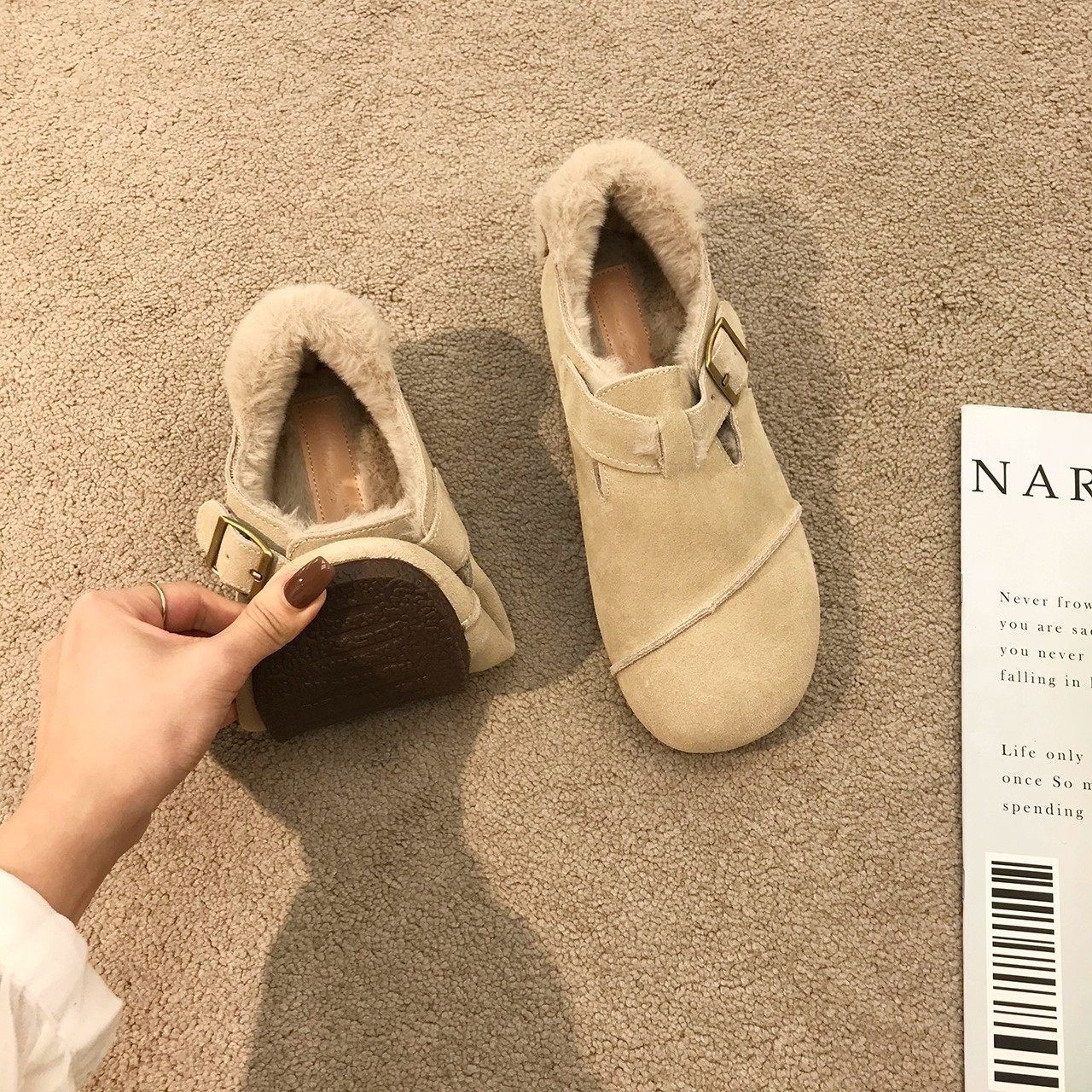 厚底小众设计感复古加绒勃肯鞋女秋冬外穿真皮保暖孕妇豆豆棉鞋,淘宝优惠券,粉丝福利购,淘宝优惠卷