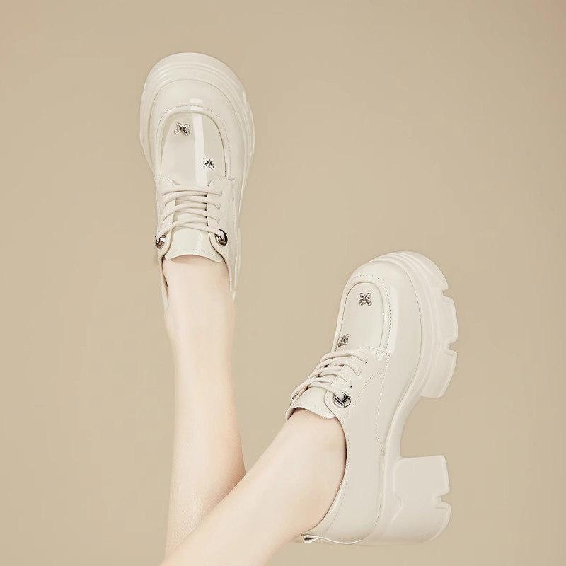 厚底增高乐福鞋女鞋2025年新款春秋系带粗跟单鞋女高跟英伦小皮鞋,淘宝优惠券,粉丝福利购,淘宝优惠卷