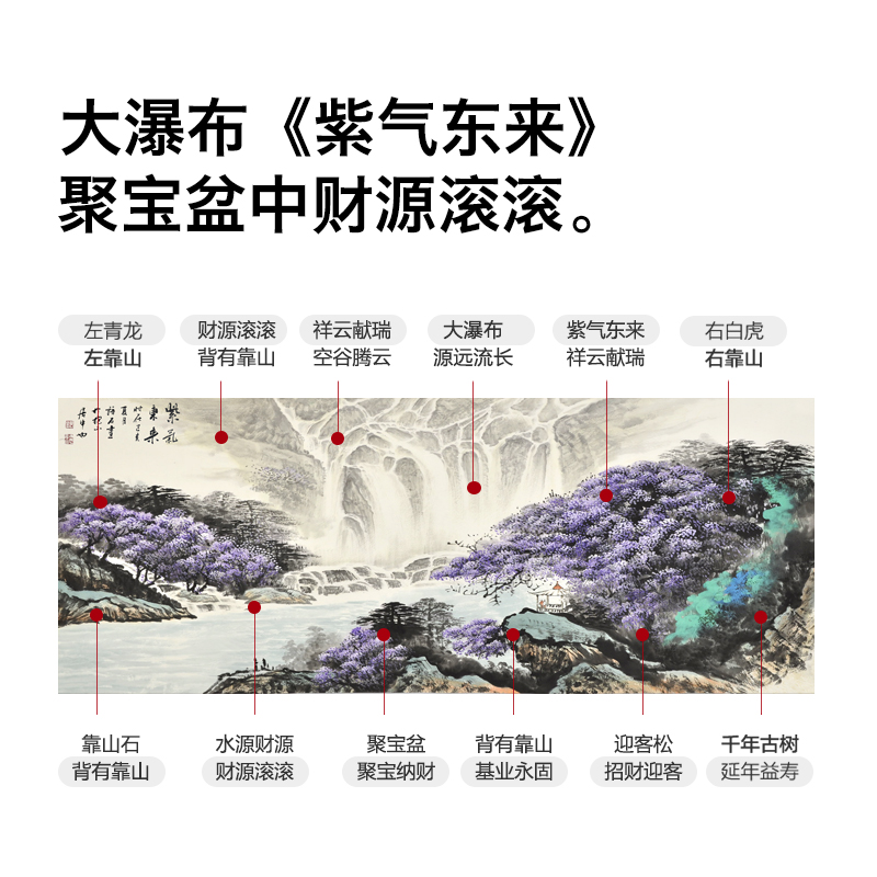 年过七旬山水画痴纯手绘山水画风景画国画客厅餐厅挂画紫气东来-图1