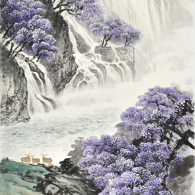 年过七旬山水画痴纯手绘山水画风景画国画玄关餐厅挂画紫气东来-图2