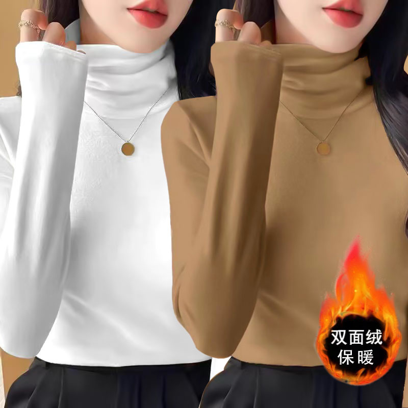 双面德绒秋冬季加厚堆堆领内搭修身打底衫女显瘦护颈洋气上衣潮 - 图2
