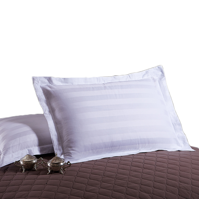 宾馆酒店床上用品全棉纯棉涤棉纯白色加密加厚单人缎条枕套枕头套