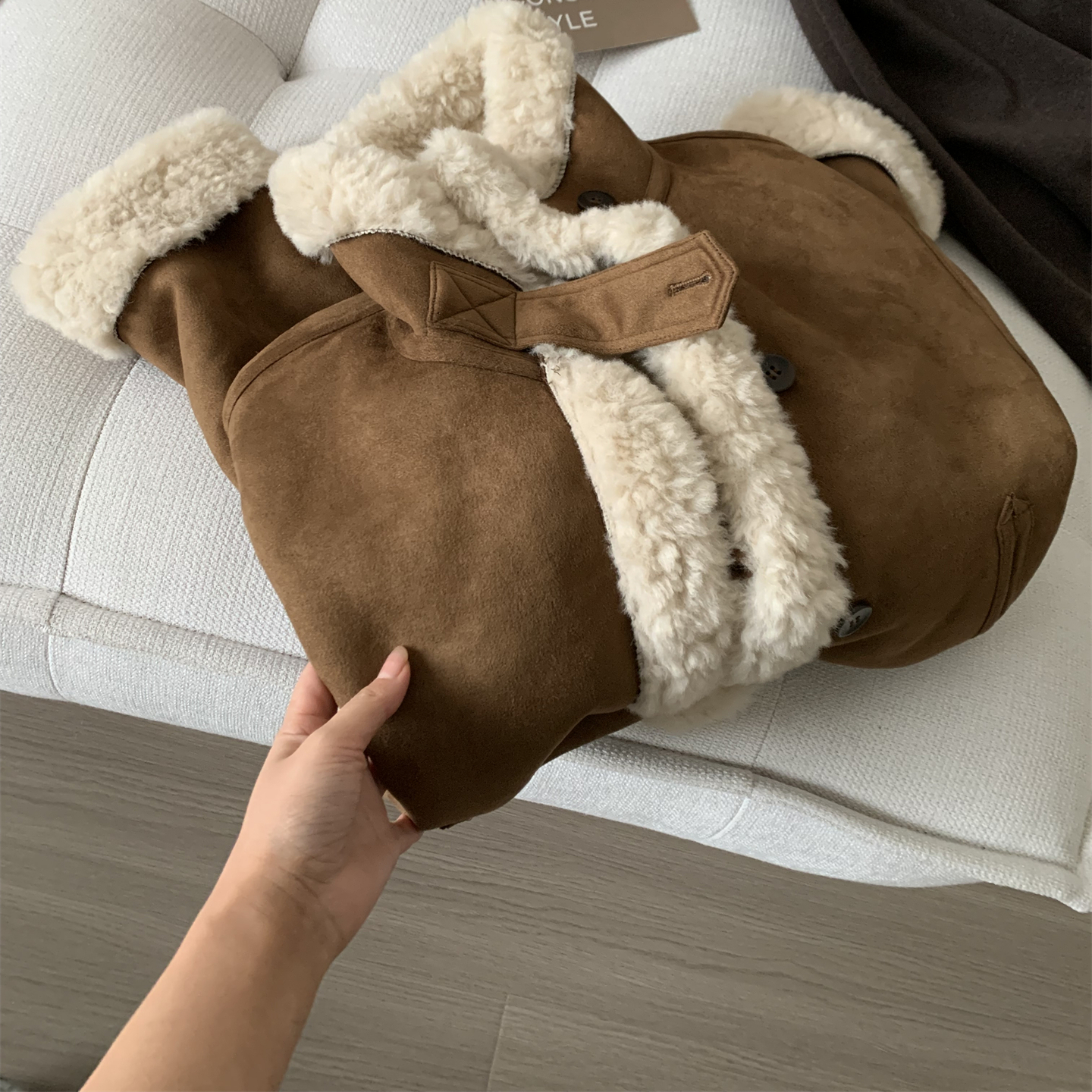 超重工！皮毛一体羊羔毛立领外套女柔软不掉毛麂皮绒两穿毛毛衣冬 - 图3