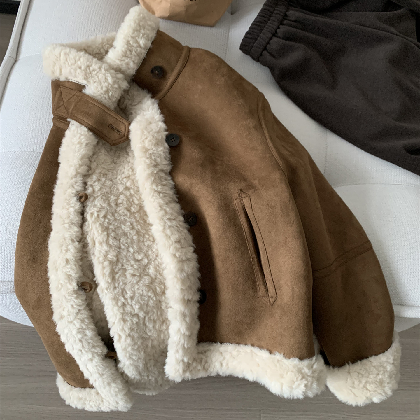 超重工!皮毛一体羊羔毛立领外套女柔软不掉毛麂皮绒两穿毛毛衣冬 - 图1