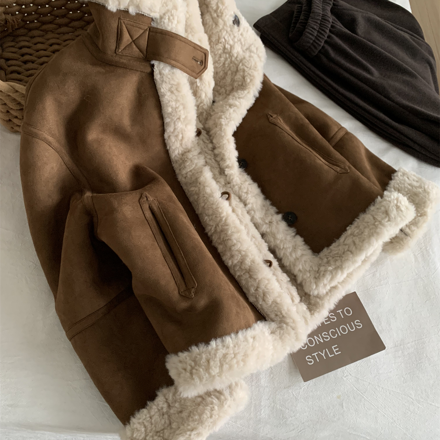 超重工!皮毛一体羊羔毛立领外套女柔软不掉毛麂皮绒两穿毛毛衣冬 - 图0