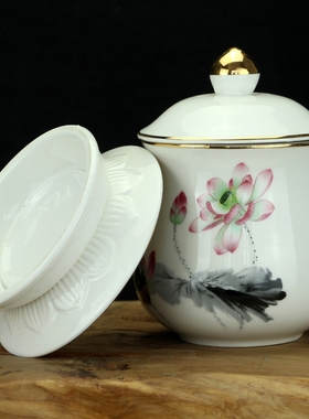 陶瓷供杯茶杯水墨丹青彩绘莲花杯