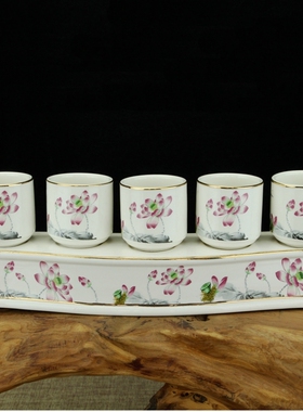 陶瓷供杯三连杯五连杯荷花供水杯