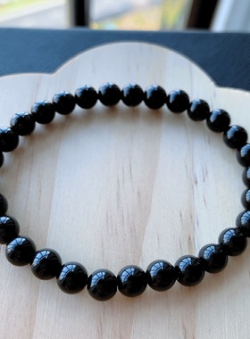 东海水晶天然全黑曜石手链正品