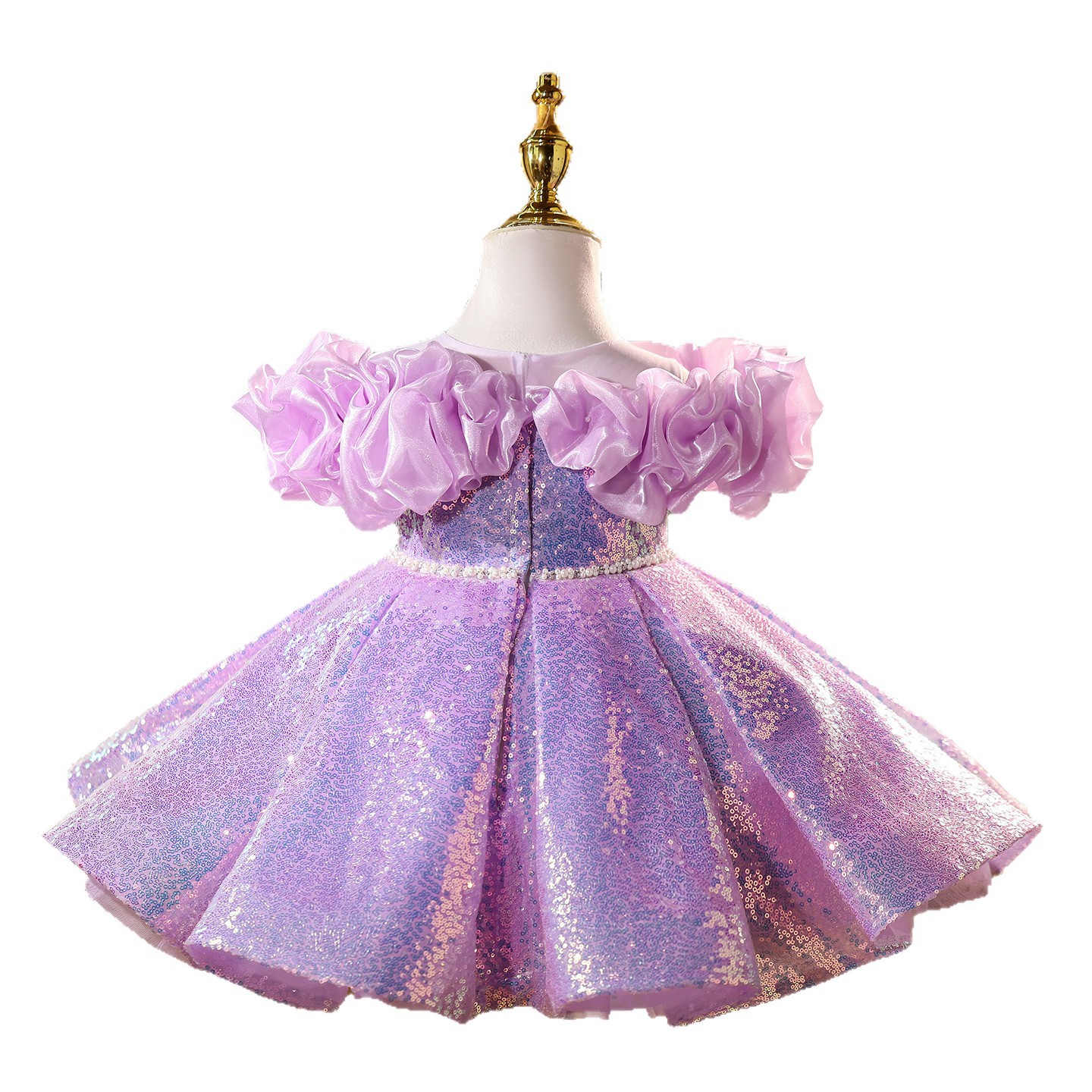 女童亮片礼服一字肩轻奢小众儿童主持人走秀钢琴演奏演出服 - 图3