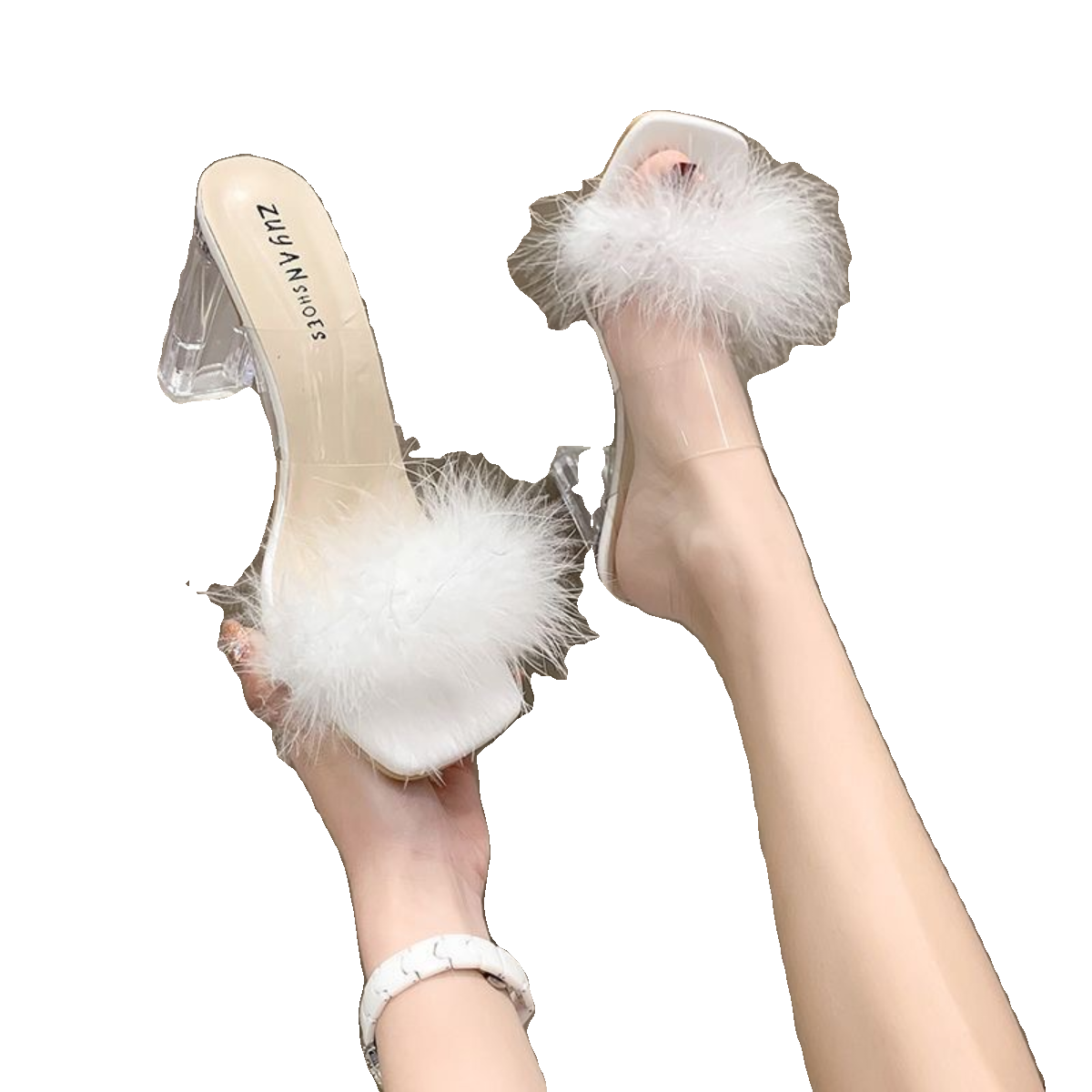 法式粗跟高跟鞋仙女风凉拖夏季气质凉鞋设计小众毛毛外穿透明拖鞋,淘宝优惠券,粉丝福利购,淘宝优惠卷