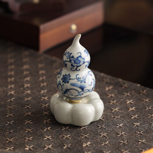 青花汝窑旋转葫芦茶宠摆件精品可养茶盘茶玩茶具桌面中式高端装饰 - 图3