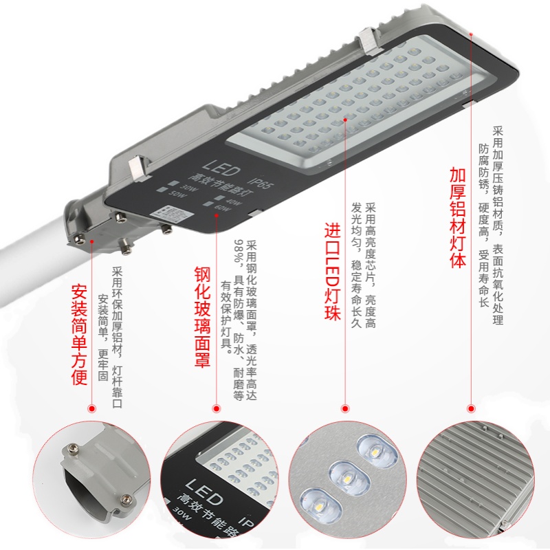 LED路灯头装电线杆水泥杆防水超亮道路小区改造新农村拉电220V - 图0