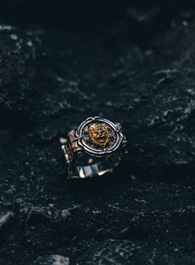 帝骁男式纯银做旧个性狮子戒指