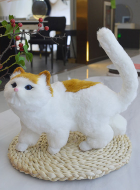 真皮仿真猫咪会叫毛绒玩具摆件