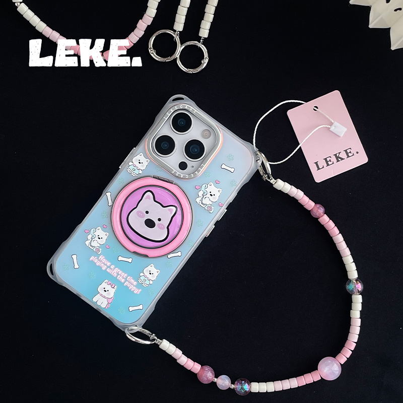 粉色西高地适用苹果15手机壳带挂绳13斜挎可背iphone16promax四角开孔14支点旋转支架12链条手提16背包式华为 - 图1