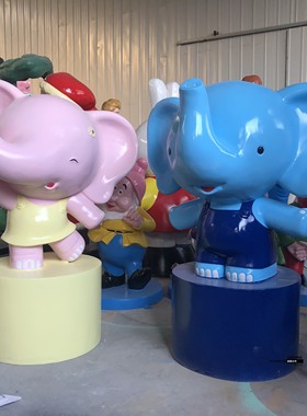 彩绘象卡通动物小象雕塑摆件户外