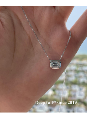 【DEEPFALL】经典方糖祖母绿切割1克拉莫桑石项链轻奢纯银锁骨链