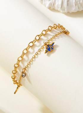 欧美不锈钢多配件双层手链森系