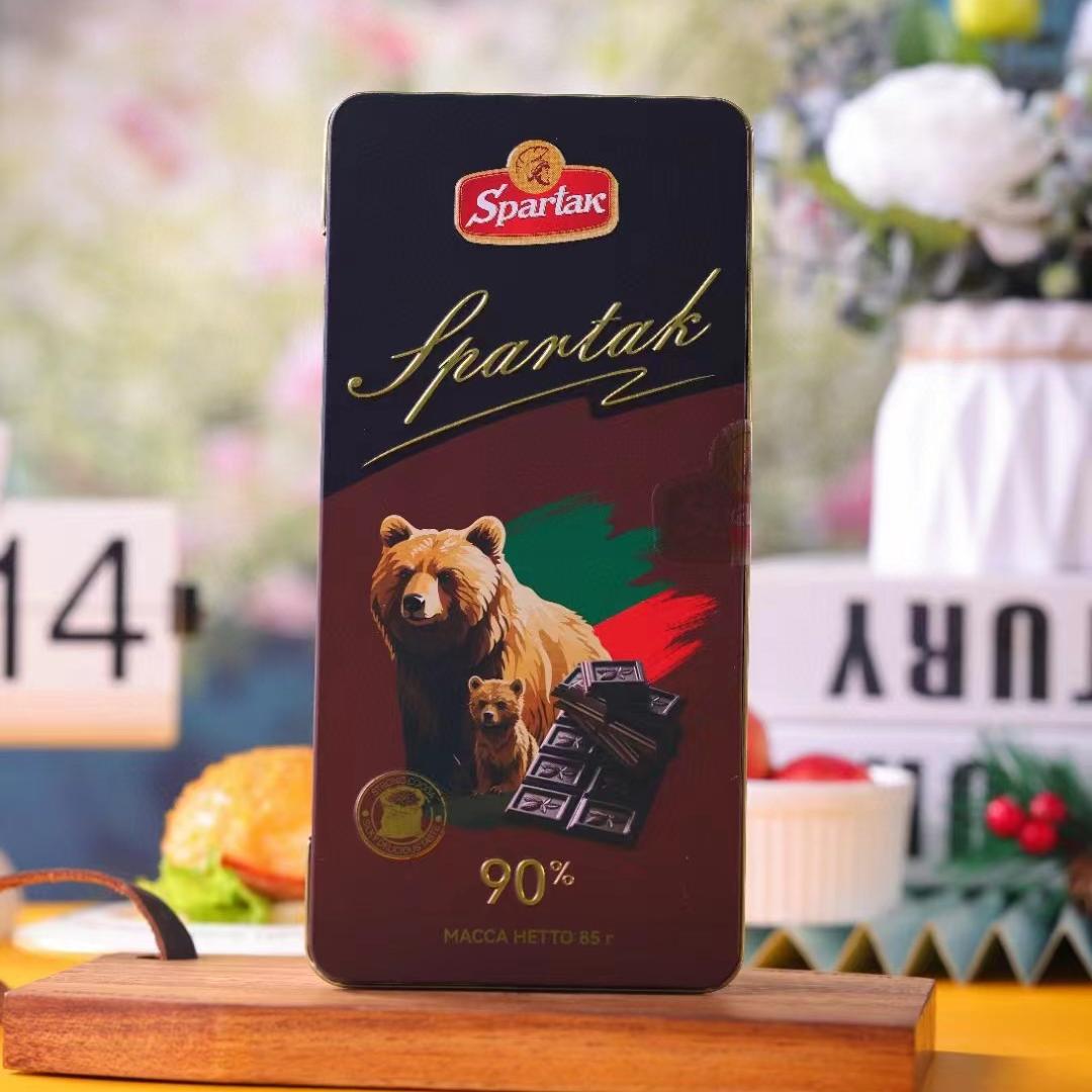 白俄罗斯原装进口斯巴达克牌铁盒黑巧克力56%72%90%纯可可代餐 - 图0