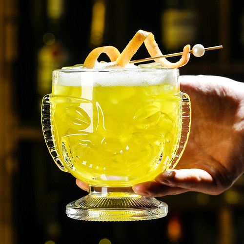 加厚玻璃tiki鸡尾酒杯鬼脸提基杯酒吧 人脸酒杯僵尸鸡尾酒冷饮杯 - 图2