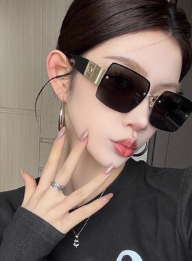复古黑色无框金腿欧美风墨镜方形圆脸显瘦高级网感2025流行太阳镜