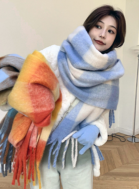 2026新款蓝色围巾冬季保暖