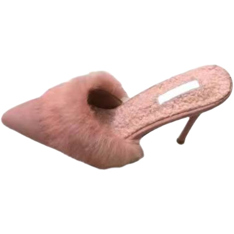 毛毛拖鞋女秋2024超高跟性感包头尖头懒人细跟10厘米女神百搭鞋子,淘宝优惠券,粉丝福利购,淘宝优惠卷