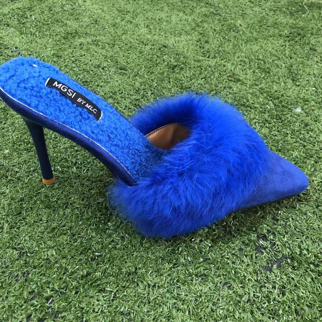 毛毛拖鞋女秋2024超高跟性感包头尖头懒人细跟10厘米女神百搭鞋子,淘宝优惠券,粉丝福利购,淘宝优惠卷