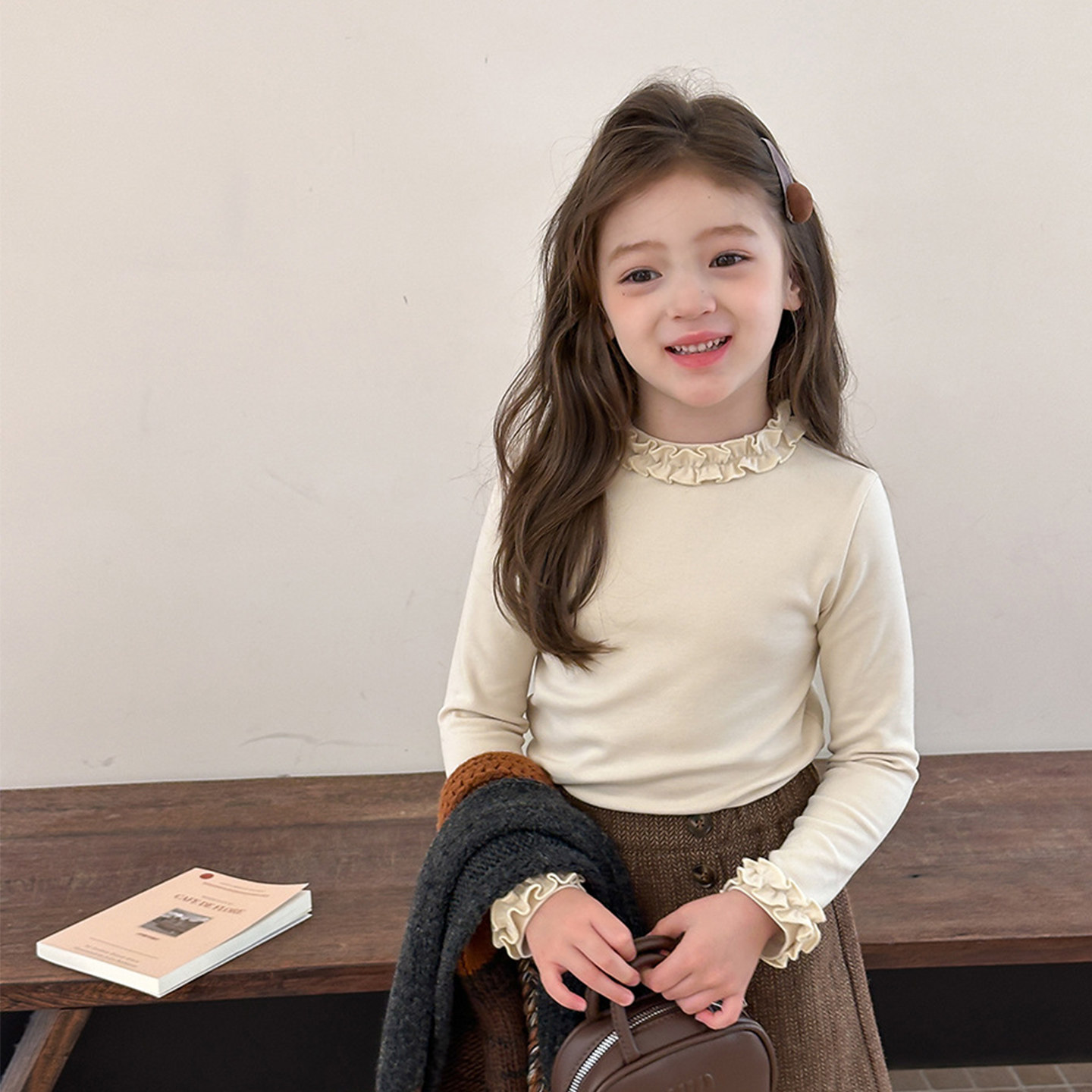女童花边领打底衫长袖春秋冬儿童米杏色纯棉t恤女孩宝宝加绒内搭,淘宝优惠券,粉丝福利购,淘宝优惠卷