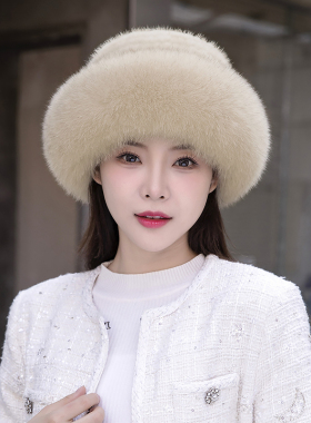 水貂毛帽子女秋冬季狐狸毛渔夫帽