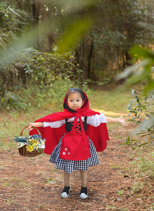 万圣节儿童女孩童话纯棉内衬格子小红帽扮演斗篷披风现货速发包邮