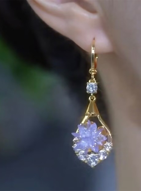 小众设计感紫色水晶冰花菱形耳环