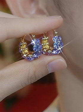 超闪紫色满钻耳环耳坠