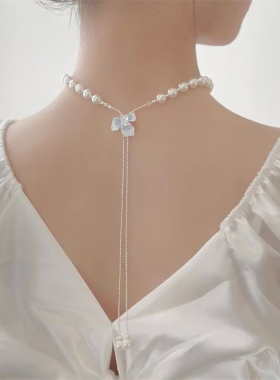 冰晶蓝色鸢尾珍珠项链