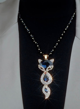 水晶狐狸长款毛衣链女