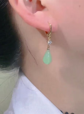 古风绿色玉兰花水滴耳坠耳环