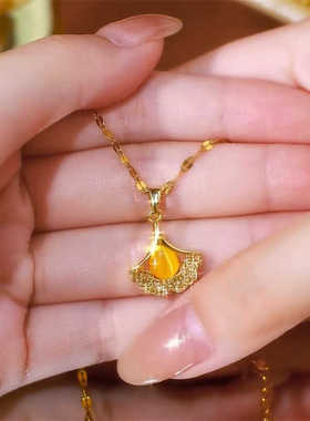 钛钢不掉色三生有幸银杏叶项链