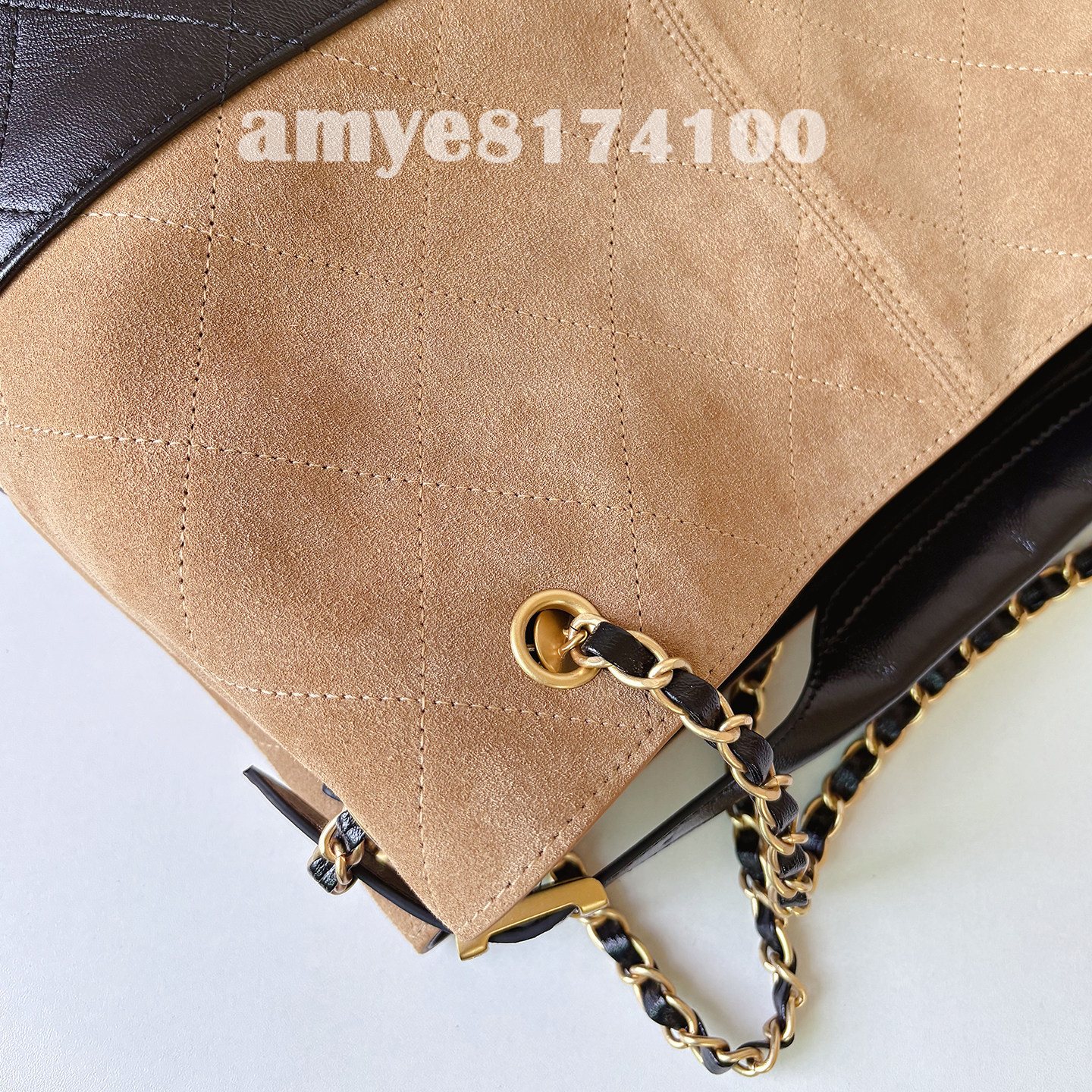 麂皮绒包包女小香风25A新款鹿皮购物袋拼色hobo托特包菱格链条包,淘宝优惠券,粉丝福利购,淘宝优惠卷