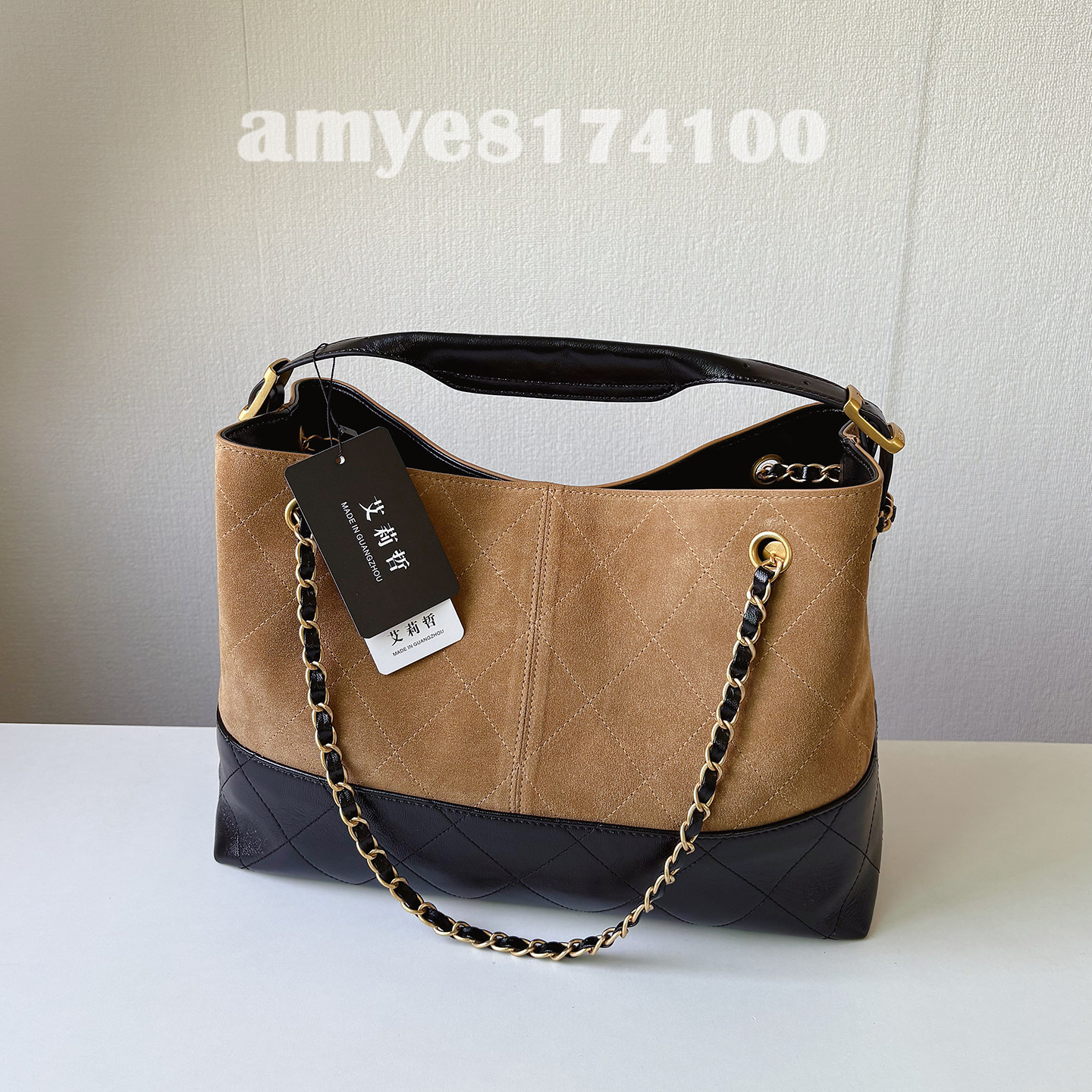 麂皮绒包包女小香风25A新款鹿皮购物袋拼色hobo托特包菱格链条包,淘宝优惠券,粉丝福利购,淘宝优惠卷