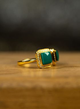 御松莲心18K金原矿绿松石女戒