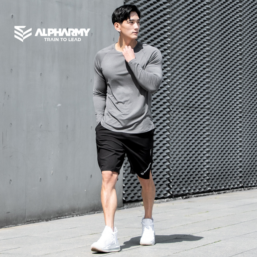 Alpharmy健身长袖男宽松速干训练上衣纯色肌肉修身打底衫跑步T恤,淘宝优惠券,粉丝福利购,淘宝优惠卷