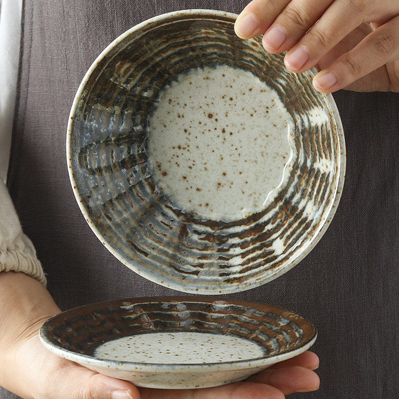 Self-operated Japanese Mino-yaki ribbed ceramic tableware