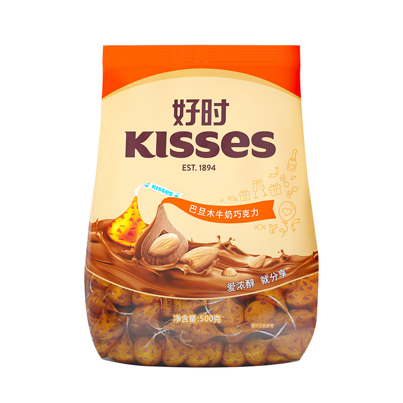 天猫国际进口超市【直营包邮】HERSHEY’S/好时之吻KISSES 巴旦木牛奶巧克力500g0