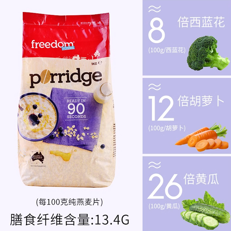 【自营】澳洲Freedomfoods麦片进口早餐冲饮纯燕麦片食品1kg*2