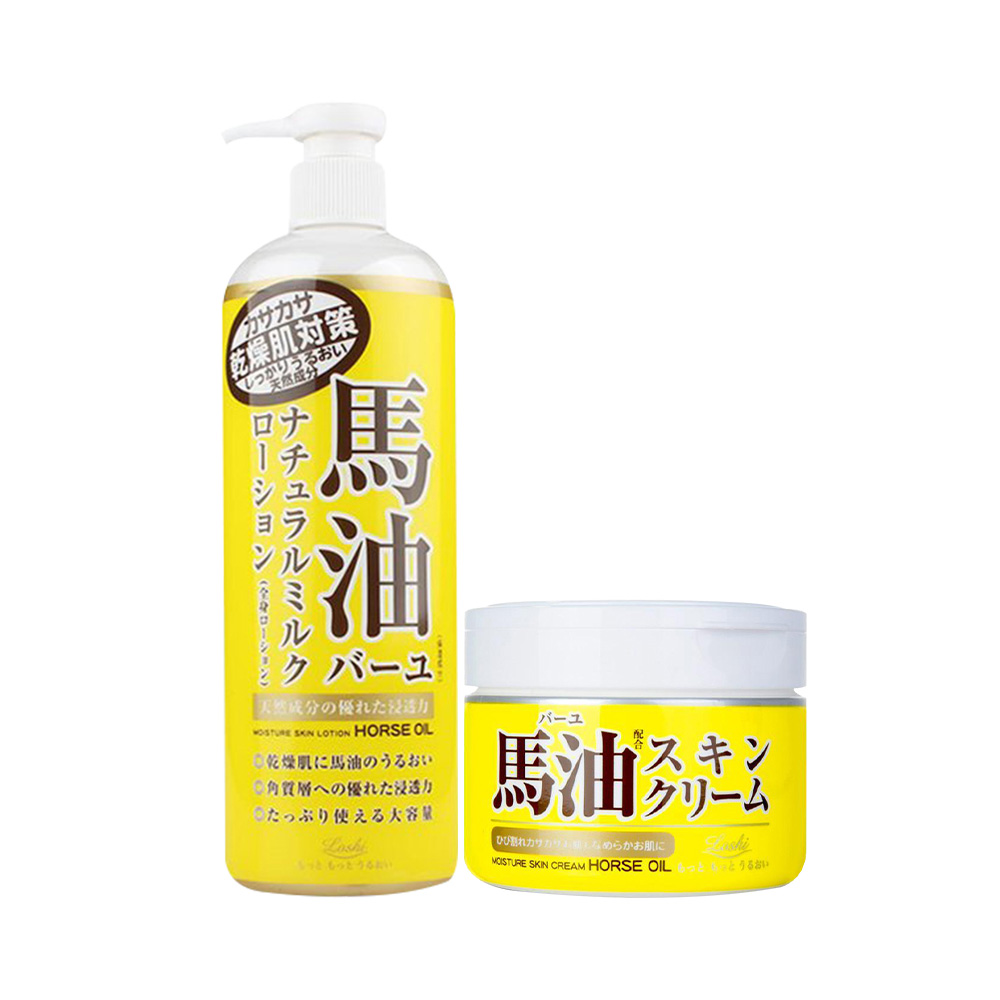 【自营】Loshi日本北海道马油面霜220g+身体乳485ml干燥滋润提亮