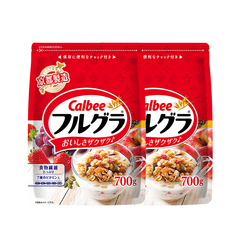 【自营】日本进口Calbee卡乐比水果燕麦片早餐冲饮谷物原味700g*2-图0