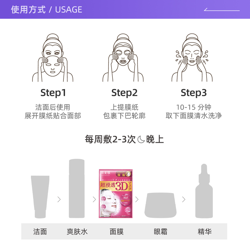 【自营】Kracie肌美精3D弹力紧致面膜4片/盒*3提亮焕白