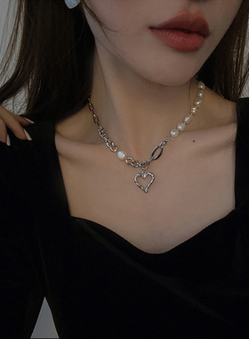 【自营】daisy beauty不规则珍珠爱心吊坠项链女百搭毛衣链女礼物
